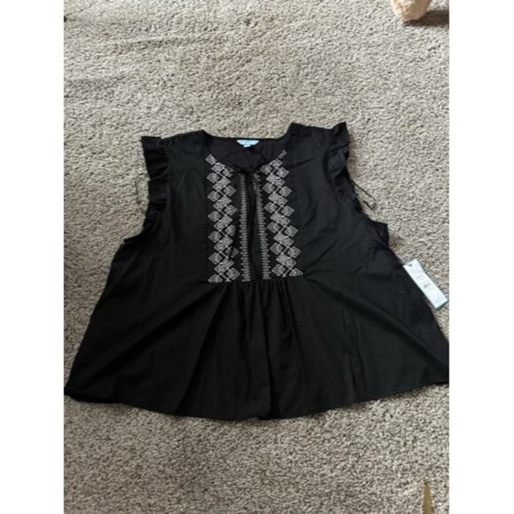 Draper James RSVP Black Embroidered Flutter Sleeve Top Plus Size XXL Career - Picture 1 of 14